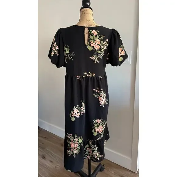 Sugarlips Black Floral Midi Dress Size Medium - Picture 2 of 5